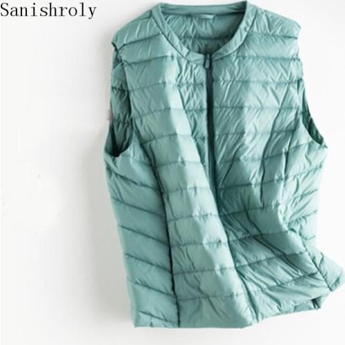Sanishroly Autumn Winter Women Ultra Light White Duck Down Vest Parka Female Sleeveless Down Waistcoat Coat Plus Size 3XL SE1077