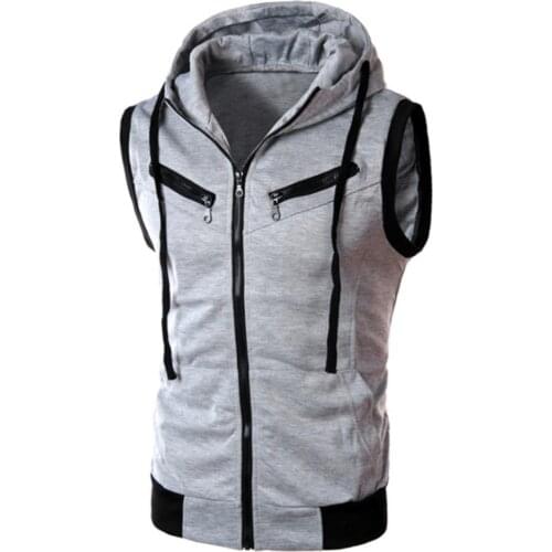 Men Vests Jackets Color Block Summer Sports Men Zipper Sleeveless Fitness Hoodies Hooded Vest Mens Zipper Hooded Sport Vests