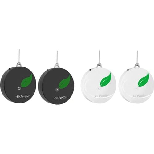2 Set Personal Wearable Air Purifier Necklace Mini Portable Air Freshner Ionizer Negative Ion Generator - White & Black