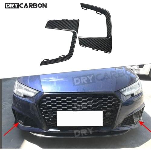 2 PCS Dry Carbon Fiber Front Fog Lamp Frame Foglight Trims Covers For Audi A4 S4 2019 Exterior Decoration