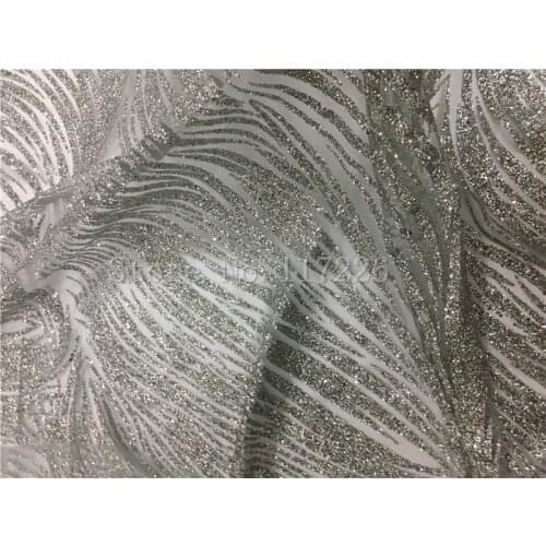 5yards shining glued print glitter JRB-81401 sparkle net tulle mesh lace for fashion dress in silver color
