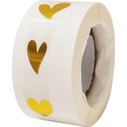 100-500Pcs Round Transparent Gold Heart Adhesive Sticker Cute Sealing Label Sticker for Envelope Gift Decor Stationery Sticker