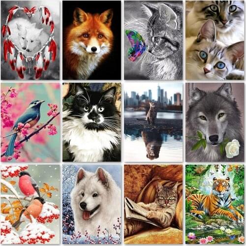 5D DIY Diamond Painting Animal Series Full Diamond Embroidery Wolf Cat Cross Stitch Kits Diamond Art Animal Picture Home Decor