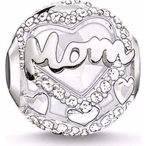 Mother Mom Mum Beads, 925 Sterling Silver CZ Thomas Style DIY Karma Beads for Ts Jewelry Making Fit Charms Bracelets for Women