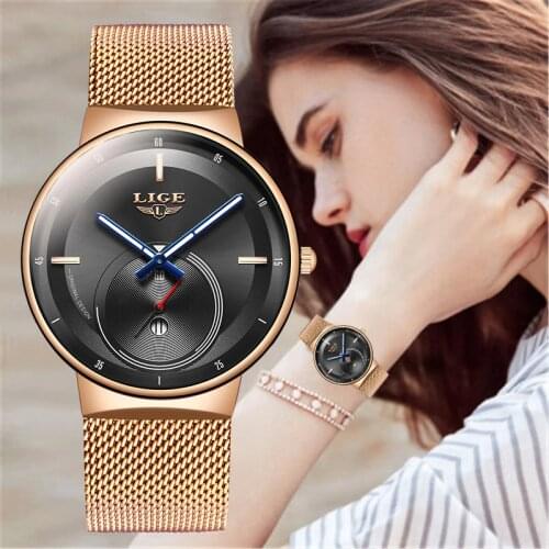 LIGE 2020 New Gold Watch Women Watches Ladies Creative Steel Womens Bracelet Watches Female Waterproof Clock Relogio Feminino