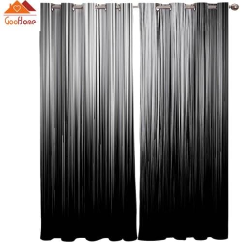 Black And White Irregular Vertical Stripes Pattern Window Curtains Living Room Outdoor Fabric Drapes Curtain Home Decor