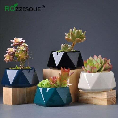 2PCS Glazing Succulent Flowerpot Smooth Geometric Polygon Small Pots for Flowers Personality Nordic Ceramic Plant Pot Macetero
