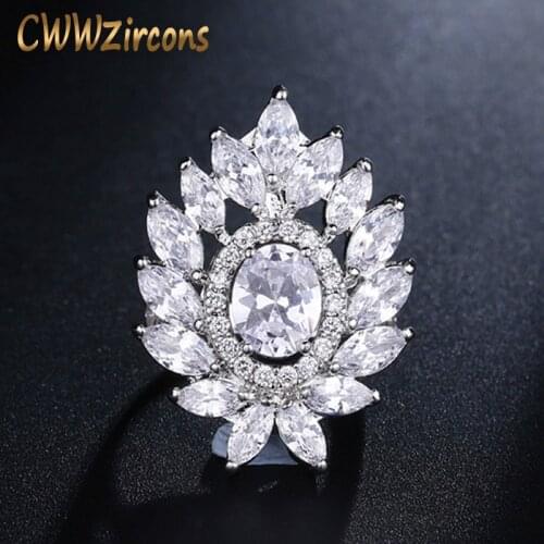 CWWZircons Exclusive Women Party Costume Jewelry Marquise Cut Cubic Zirconia Big Cocktail Rings Adjustable Size R007
