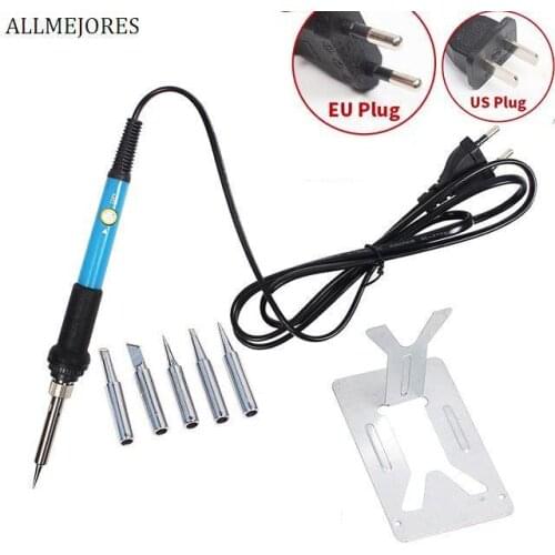ALLMEJORES 220V 110V 60W Adjustable Temperature Electric Soldering Iron Welding Solder Station Heat Pencil +5pcs Tips US&EU Plug