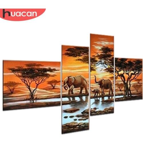 Huacan Full Square Diamond Painting "Elephant family" Multi-picture Combination 5D Embroidery Cross Stitch Mosaic Decor