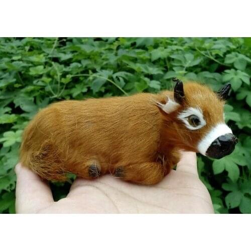 Simulation cute yellow bull 13x8x5cm toy model polyethylene&furs bull model home decoration props ,model gift d247