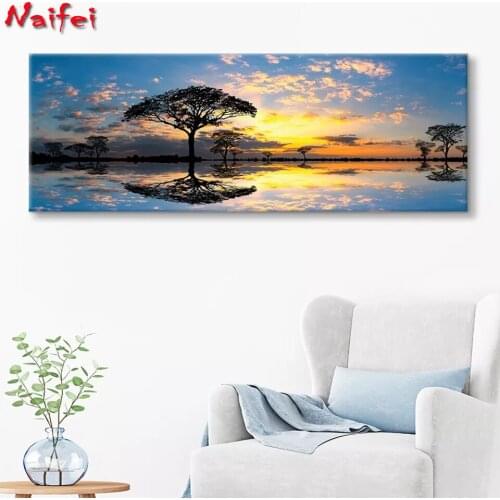 Sunset in Kenya 5d Diy Diamond Painting Tree Full Mosaic Square Round Embroidery Rhinestone Landscape Home Decor Large Size