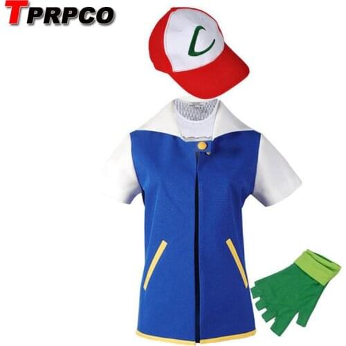 Ash Ketchum Cosplay Costume Blue Jacket + Gloves + Hat Ash Ketchum Costumes