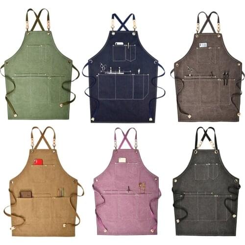 Summer Canvas Work Apron Denim Version Hairdressing Hairdresser Floral Barista