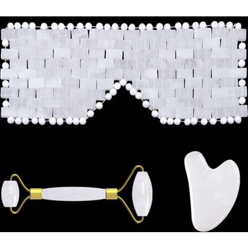 Eye Mask Jade Roller Gouache Scraper Face Massage Sleep Mask Natural Real Stone Facial Gua Sha Massager Beauty Skin Care Kit