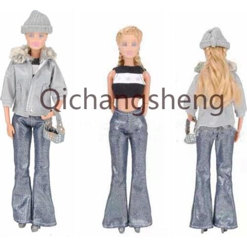 Fashion 11.5" Doll Outfits For Barbie Clothes Gray Winter Coat Jacket Tank Tops Pants Bag Hat 1/6 BJD Accessories Kids DIY Toys