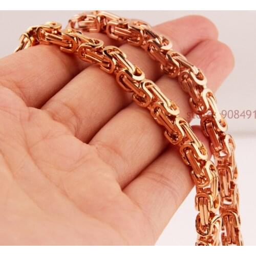 Brand New Mens Rose Gold Stainless Steel 6mm Byzantine Link Necklace or Bracelet Chain 7in-40in