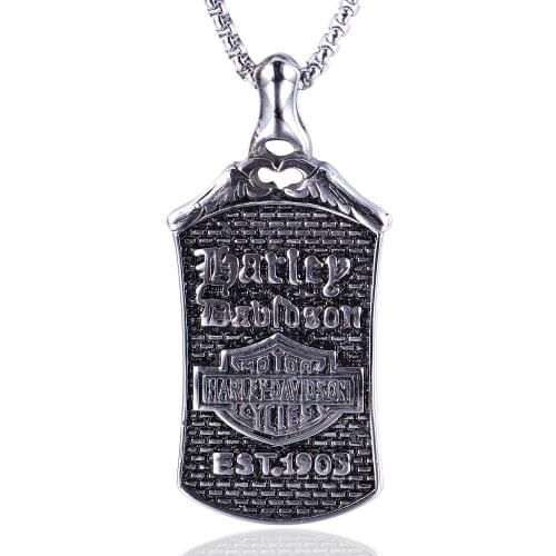 Stainless Steel Men Jewelry Retro Punk Square Motorcycle Pendant Necklace Gift Wholesale