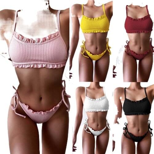 2021 new bikini lace swimsuit hot style Solid color swimsuit swimsuit women sexy swimwear push up Micro thong Low waist