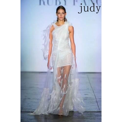 New pattern JH24#White embroidery net cloth feather wedding dress fashion cloth for bridal wedding dress/sawing Free shipping