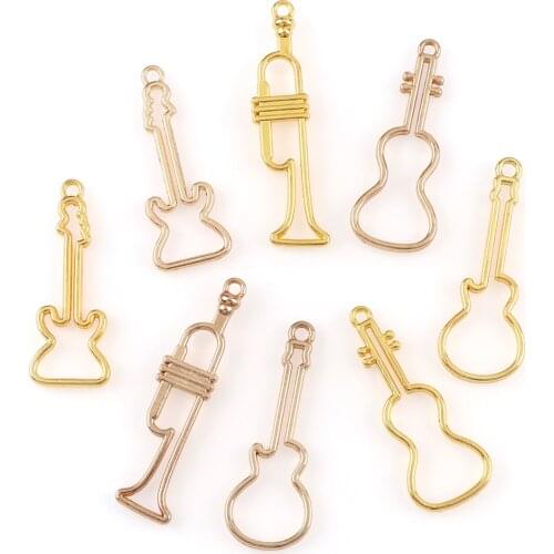 Cabochon Base Setting Mix Music Violin Saxophone Metal Frame Pendant Gold Charm Bezel Setting DIY UV Resin Charm 4PC/set