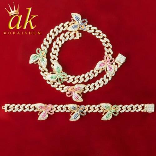 Butterfly Necklace Bracelet Sets Colorful Hip Hop Mens Jewelry