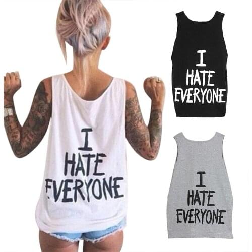 Casual Women O Neck Sleeveless I HATE EVERYONE Letter Print Tank Top Vest Blouse Print Tank Top Vest Blouse Print Tank Top Vest