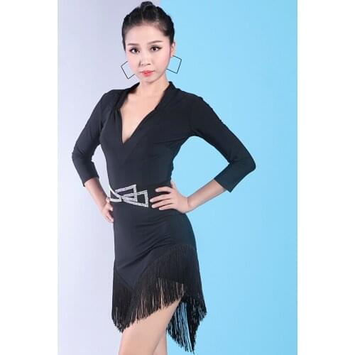 Sexy Black Latin Dance Dress Velvet Latin Girls Fringe Ballroom Skirt Tango Dress salsa robe de danse latine filles danza latino