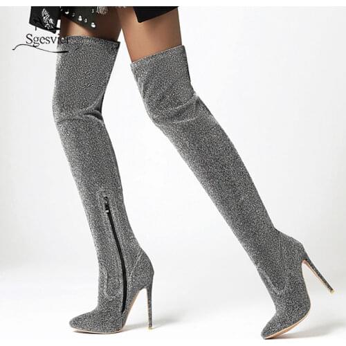 Sgesvier 2021 Big Size 33-48 Over The Knee Boots Sexy Extreme High Heels Pointed Toe Women Boots Fashion Dance Shoes Winter