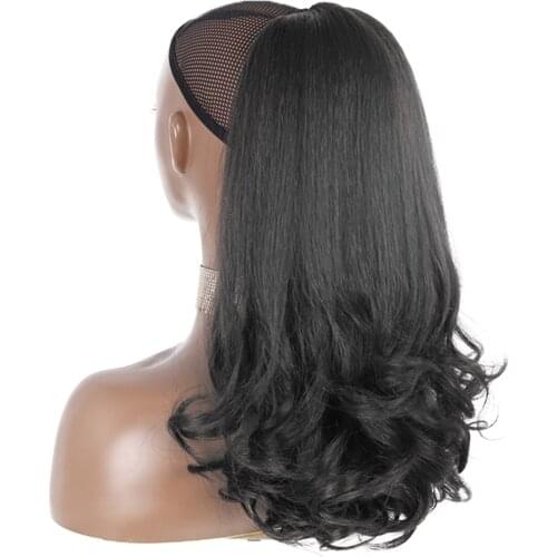 XINRAN 18" Synthetic Extension Tail Warping Kinky Straight Hairpiece With Two Plastic Comb Black Drawstring Ponytail Hair