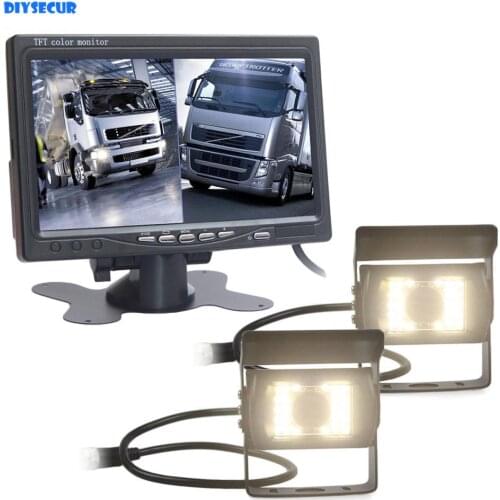 DIYSECUR DC12V-24V 7inch 2 Split LCD Screen Car Monitor LED Night Vision CCD Rear View Car Camera System for Bus Houseboat Truck