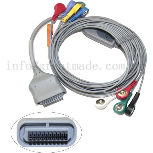 Compatible With EDAN DX12 holter ECG cable 10 lead 20pin one piece ecg cable and leadwire snap