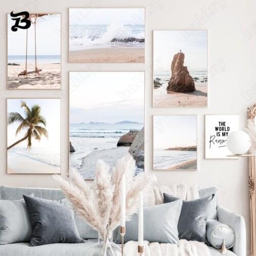 Modern Seascape Canvas Painting View Blue Sky Coconut Tree Beach Wall Art Nordic Poster and Print Wall Pictures for Living Room