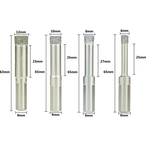 Diamond Coated Drill Bit 6/8/10/12mm Dry Drilling for Glass Marble Granite Ceramics Hole Cutter Diamond Core Bit