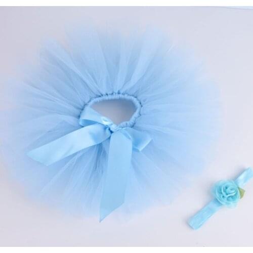 Light Blue Baby Girls Fluffy Tutu Skirt & Headband Set Newborn Photo Prop Costume Infant Birthday Tulle Tutus Outfit For 0-12M