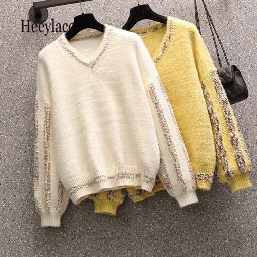 Plus Size Knitted Sweater Women Elegant Striped Oversized Pullovers Women Winter Loose Long Sweaters Streetwear Sueter Mujer 4XL