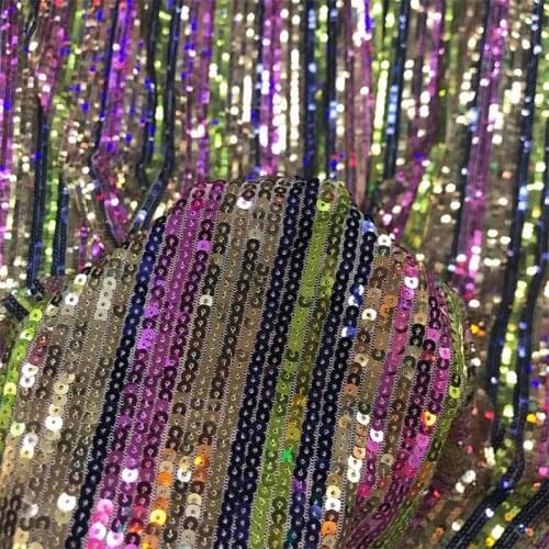 Lace129 5mm Stripe Colorful Sequined Fabrics For Womens Dress Evening Dress Stage Costume Decoration Clothing Wedding Clothes