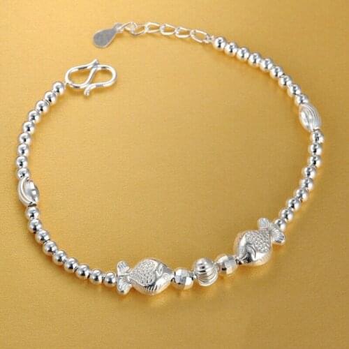 Solid 990 Fine Silver Bracelet Perfect Fish with Bead Chain Bracelet 7.8"L For Woman Party