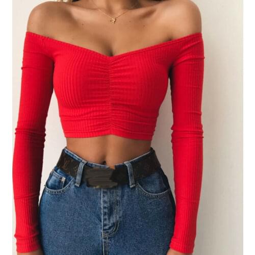 Women Sexy Solid Color T-Shirts Bandage V-Neck Cross Slim Crop Tops Long Sleeve T Shirt Clubwear Tops