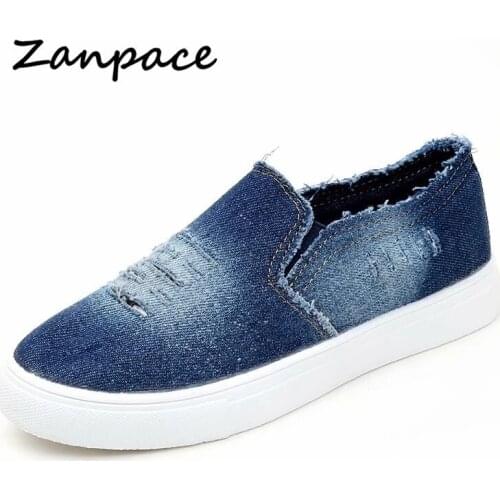 Flat Shoes Women Denim Loafers Big Size Womens Shoes Casual Spring Ladies Platform Shoes Slip-On Canvas Shoes Zapatos De Mujer