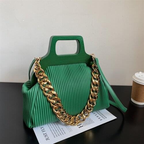 Brand Design PU Leather Shoulder Bag Pleated Strip Dumplings Bag Ladies Party Clip Handbag Thick Chain Tote Femme Crossbody Bag