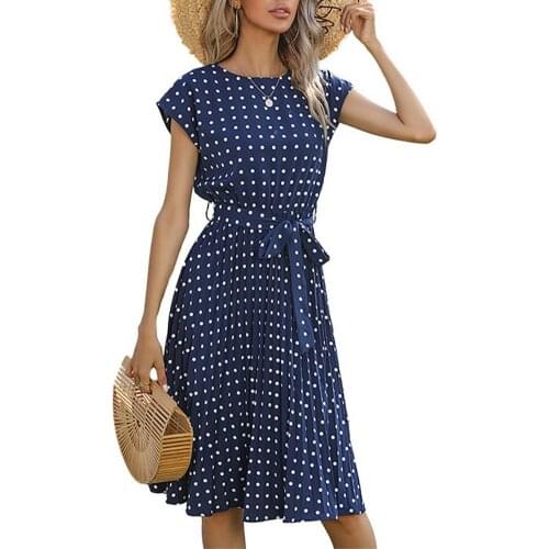 80%HOT Lady Dress Polka Dots Cool Clothing Lady Short Sleeve Pleated Dress for Dating