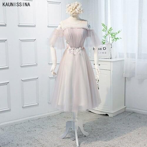 KAUNISSINA Bridesmaid Dress Elegant O-Neck Short Sleeve Ball Gown Wedding Party Dresses for Bridesmaid vestido de fiesta de boda