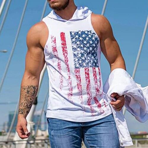 Hooded Vest Printing Sleeveless Nylon Breathable Summer Fitness Top Sweatshirt Workout Sportswear Sport Slim Tops Male Tanks Top