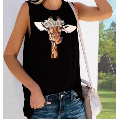 Giraffe Printing WomenS Tank Top Round Neck Sleeveless Animal Printed Womans T-Shirts Summer Top Casual Vest Cartoon Tank Tops