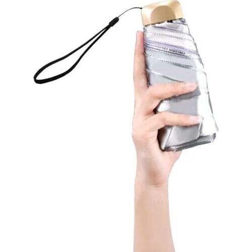 Umbrella Female Machine Titanium Silver Sun Umbrella Flat Rain Anti UV Mini Umbrella Kids Portable Five-folding Windproof UPF50