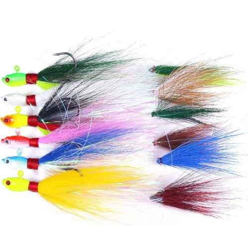 1Pcs 7g-42g Metal Jig Hook Bait Lead Hook Swim Jig Blade Bait with Deer Hair Feather Hook Buzzbait Fishing Jigging Lures Tackle
