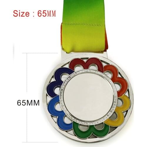 1PCS Dia 65MM Double Middle Blank Silver Color Medals with Ribbon Soft Ename Lace Medal Flower Medal