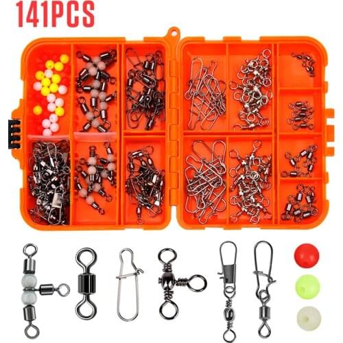 141PCS Texas Fishing Accessories Kit Including Fishing Connector Snaps Rolling Swivel Fishing Beads Sinker Weights Bass Per