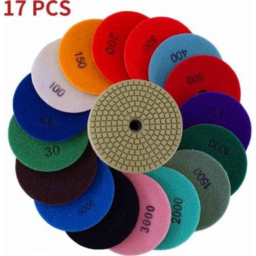 17PCS 4inch Sanding Grinding Disc 30-8000 Grit Dry Wet Diamond Polishing Pad Tile Marble Granite Polisher Flexible Stone Ceramic